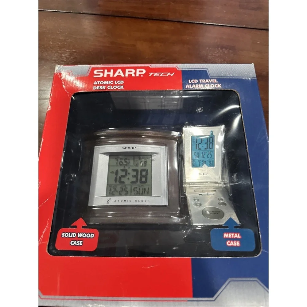 Sharp‎ LED Atomic Clock & Travel Clock - NEW SPC324SC - Wood Metal Tech